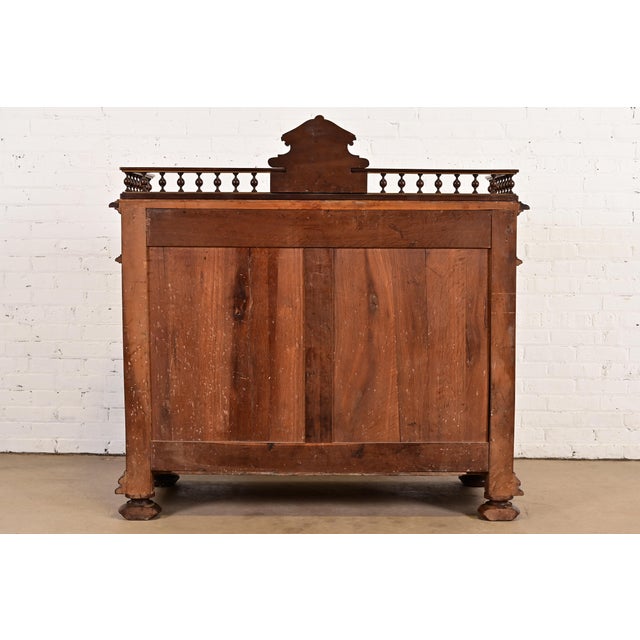 Antique Italian Renaissance Revial Carved Walnut and Marble Top Sideboard or Bar Cabinet, Circa 1890s For Sale - Image 15 of 16