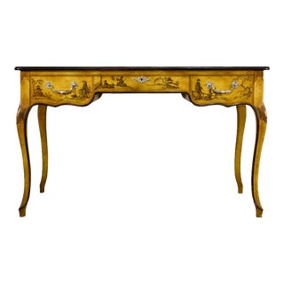 Vintage French Chinoiserie Writing Desk With Tooled Leather Top by Baker Furniture For Sale