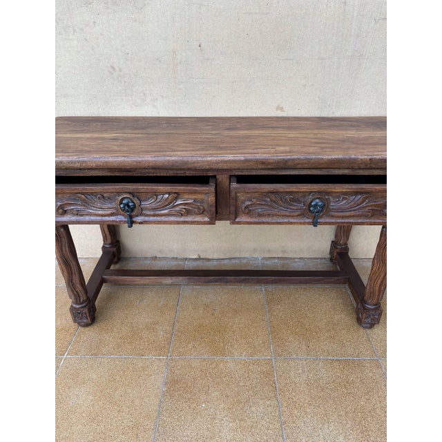 Rustic Spanish Walnut Low Table With Carved Drawers, Circa 1930 For Sale - Image 3 of 9