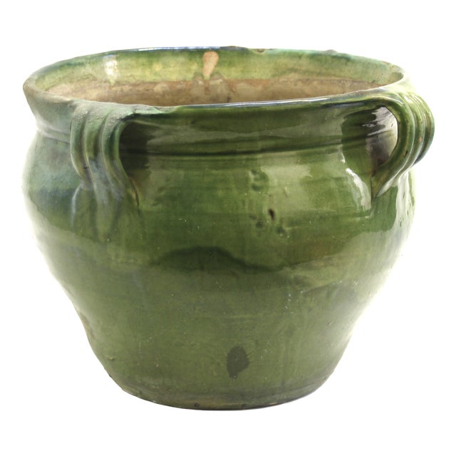 Antique Green Glazed Terracotta Anduze Planter, 1890s For Sale