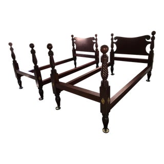 Antique Solid Mahogany Finely Carved Twin Beds - a Pair For Sale