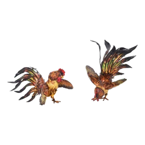 Two Vintage Painted Metal Roosters or Fighting Cocks