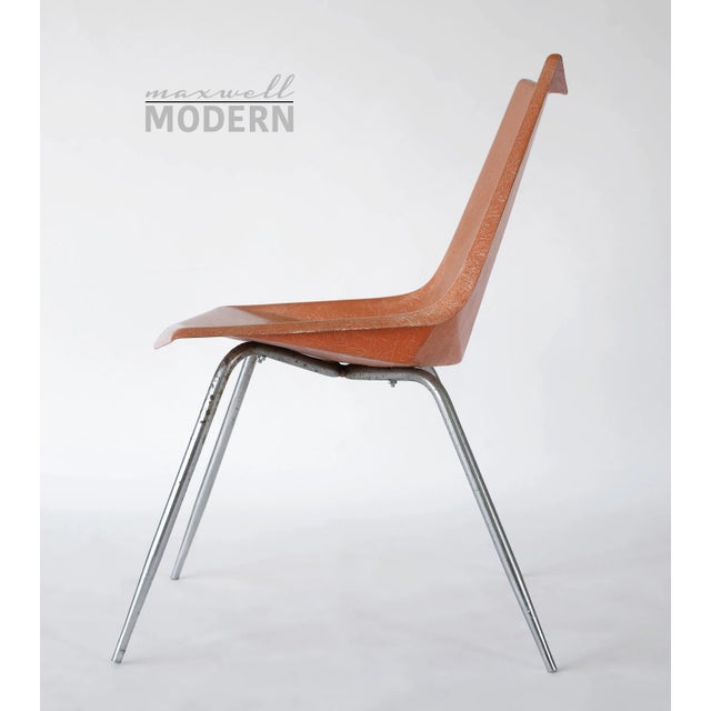 Mid-Century Modern 1950s MCM Paul McCobb Orange Fiberglass Origami Chair For Sale - Image 3 of 12