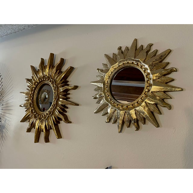 Vintage 1960s Bright Gold Sunburst Wall Mirror For Sale - Image 12 of 12