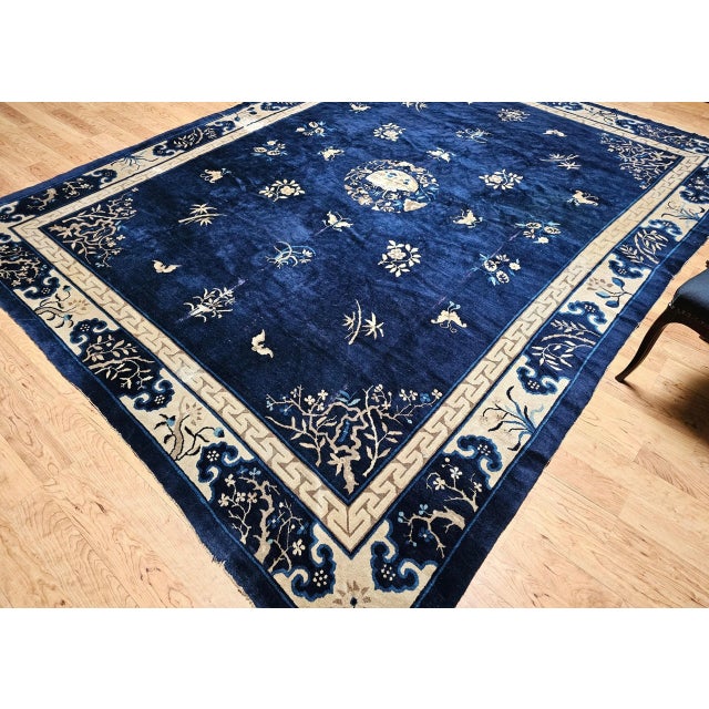 Art Deco Antique Chinese Art Deco Rug, Hand-Knotted Wool Pile, Floral Motifs, 1900s For Sale - Image 3 of 13