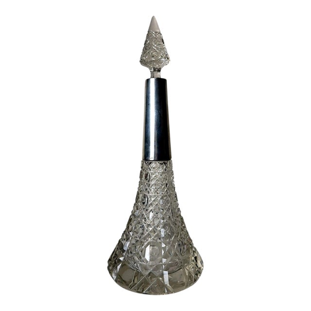 Biedermeier Large Bohemian Crystal Perfume Bottle With German Sterling Silver For Sale