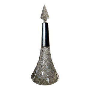 Biedermeier Large Bohemian Crystal Perfume Bottle With German Sterling Silver