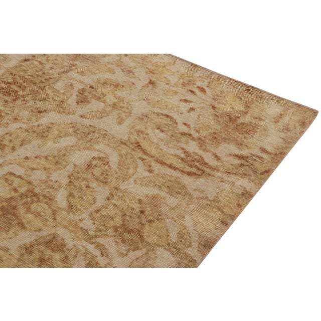 Rug & Kilim’s Distressed European Style Rug in Beige-Brown & Gold Floral Pattern For Sale In New York - Image 6 of 7