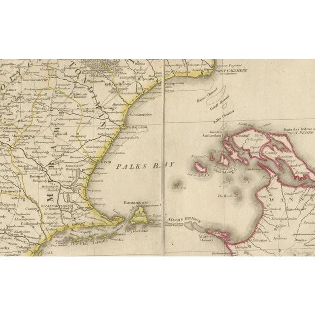 Large Decorative Colonial-Era Map of South India Peninsula of India, 1800 For Sale - Image 9 of 13