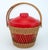 b.f. Goodrich N'icer Red Ice Bucket With Wicker Basket Carrier, 1950's For Sale - Image 4 of 13