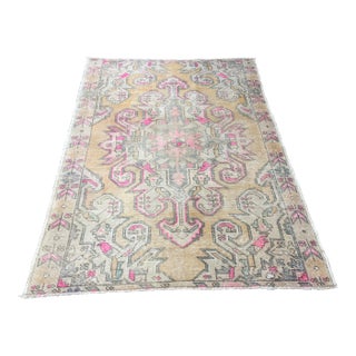 1960s Vintage Turkish Oushak Hand-Knotted Rug - 4′5″ × 6′9″ For Sale