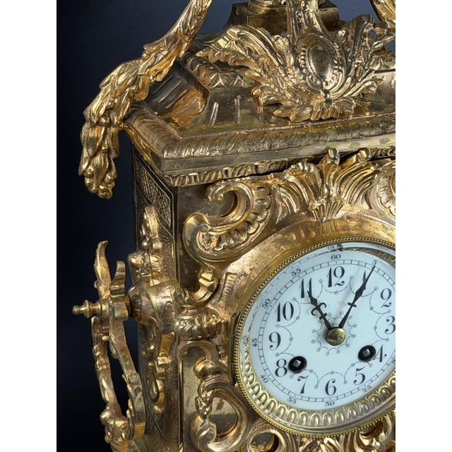 Gold French Louis XV Revival Mantel Clock by AD Mougin, Late 19th Century For Sale - Image 8 of 18