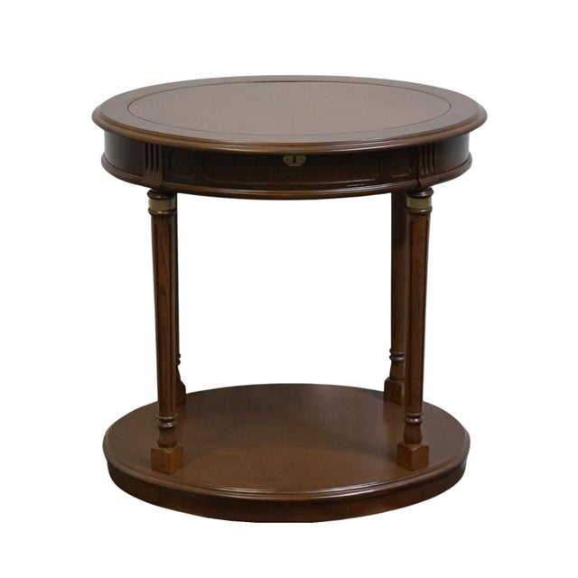 Neoclassical High End Vintage Banded Bookmatched Walnut Italian Neoclassical 29" Oval Accent End Table For Sale - Image 3 of 8