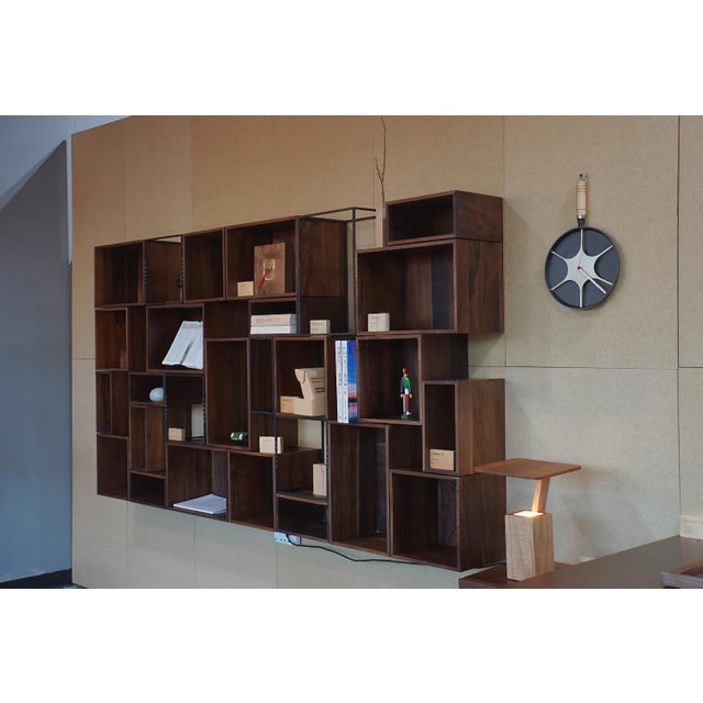 Floating Shelves Wall Mounted, Modular Walnut Shelving Unit, Solid Wood Steel Wall Shelf for Home Office For Sale - Image 4 of 18