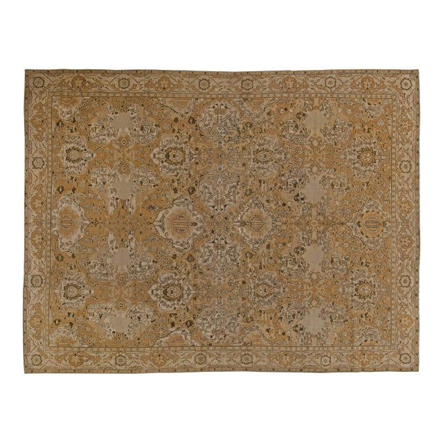 Authentic 19th Century Indian Amritsar Brown and Beige Handwoven Wool Rug For Sale