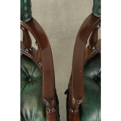 Green Chesterfield Desk Chairs in Green Flame-Patterned Cowhide Leather, Set of 2 For Sale - Image 8 of 16