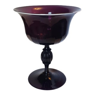 Vintage Murano Glass Amethyst Tazza Compote Bowl Attr Salviati For Sale