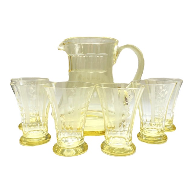 1930s Art Deco Bohemian Drinking Set With Pitcher Set- 7 Pieces For Sale