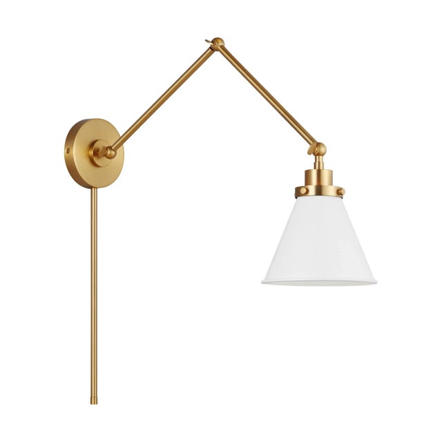 2020s Chapman & Myers by Visual Comfort Studio Wellfleet Double Arm Cone Task Sconce, Matte White & Burnished Brass For Sale - Image 5 of 6