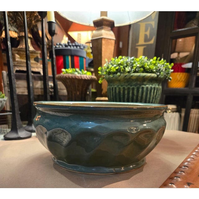 Ceramic Large 1970s Heavy Vintage Planter Vase With Gold Trim For Sale - Image 7 of 9