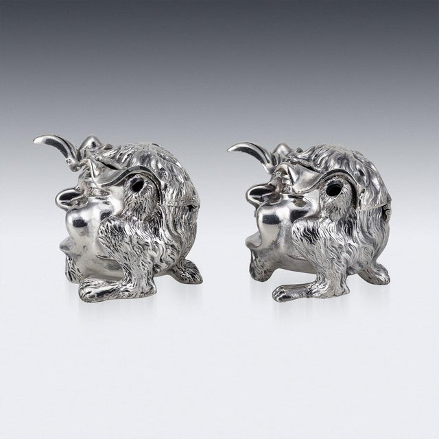 20th Century Victorian Silver Grotesque Inkwells, London, 1880s, Set of 2 For Sale - Image 11 of 14