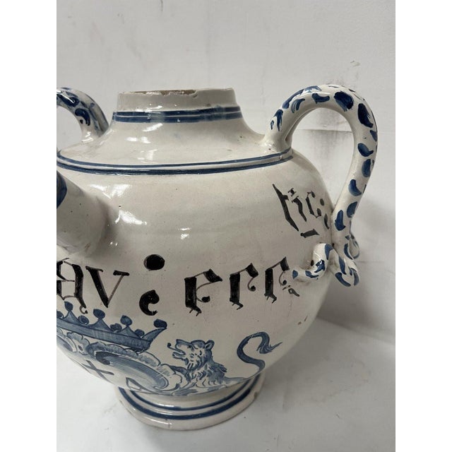 White and Blue Earthenware Vase with Handles, 19th Century For Sale - Image 4 of 12