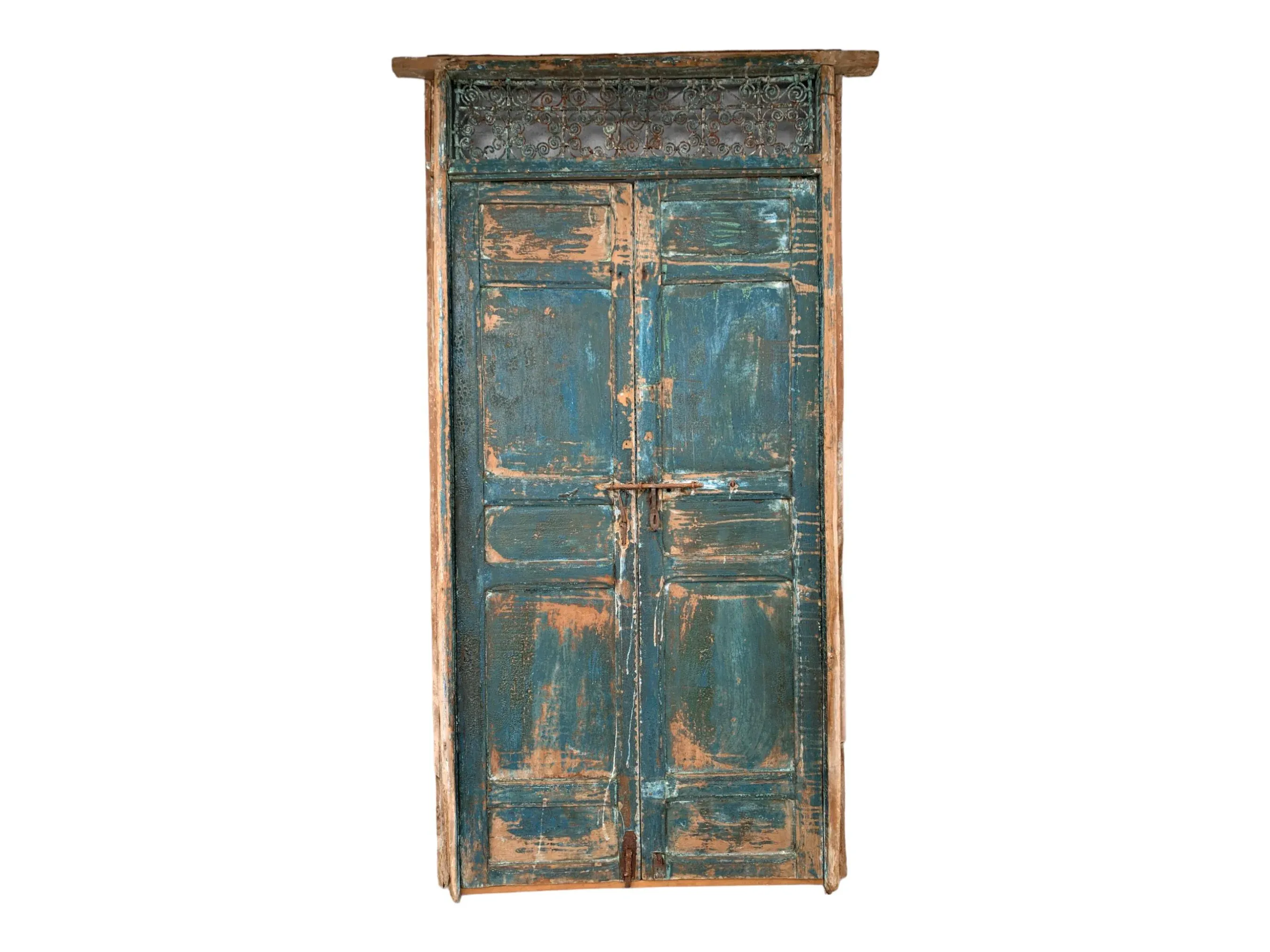 19th Century Moroccan Style Wood and Wrought Iron Grate Double