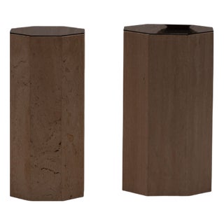 Vintage Italian Travertine Pedestals, 1970s, Set of 2 For Sale