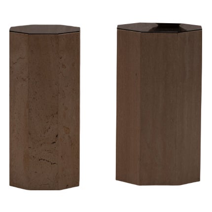 Vintage Italian Travertine Pedestals, 1970s, Set of 2 For Sale