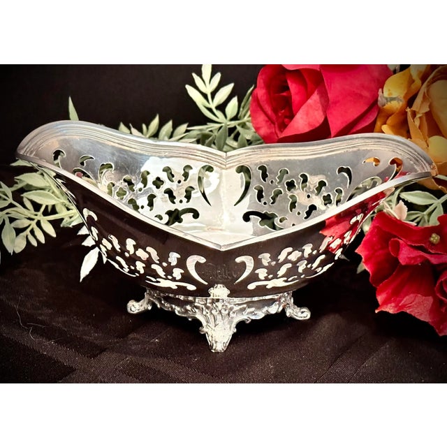 Vintage Tiffany Sterling Silver Bowl / Sterling Nut Dish Pierced Monogramed Bowl For Sale - Image 10 of 11