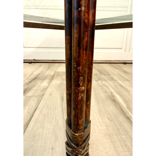 Faux Bamboo Metal Leather Coffee Table For Sale - Image 14 of 16