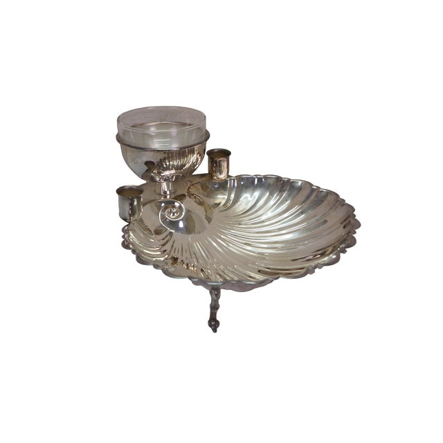 Victorian Vintage Silver Plated Seafood Scallop Shrimp Clam Shell Cocktail Serving Platter For Sale - Image 3 of 15