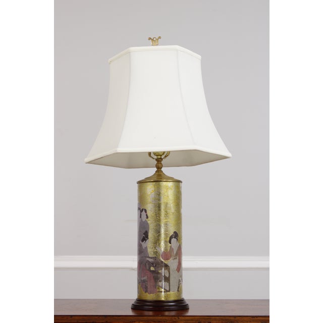 Chinese 1980s Chinese Eglomise Glass Canister Lamps - a Pair For Sale - Image 3 of 17
