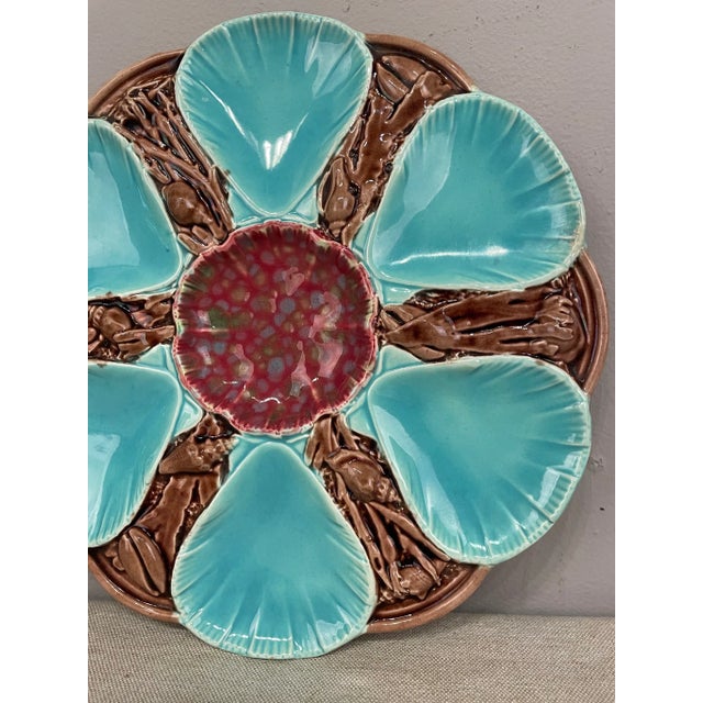 Victorian Late 19th Century English Majolica Oyster Plate For Sale - Image 3 of 11