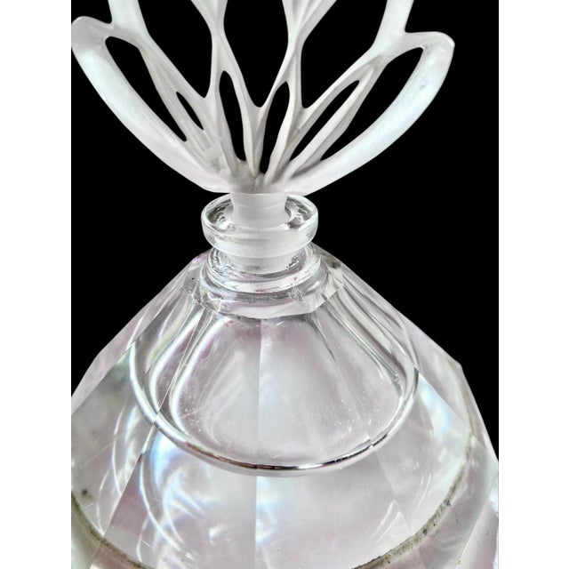 Art Deco Czechoslovakian Art Deco Paneled Crystal Perfume Bottle Frosted Crystal Stoppe For Sale - Image 3 of 13