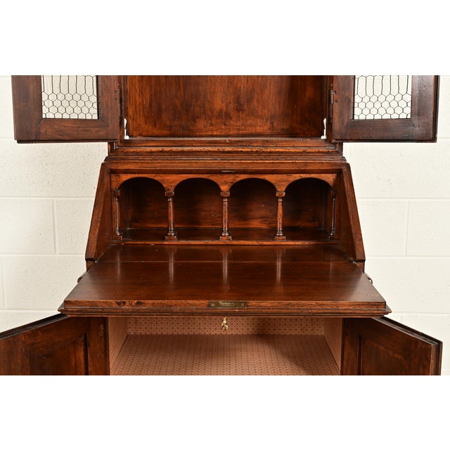Brown Guido Zichele Style Italian Provincial Carved Walnut Drop Front Secretary Desk With Lighted Bookcase Hutch, Circa 1970s For Sale - Image 8 of 18