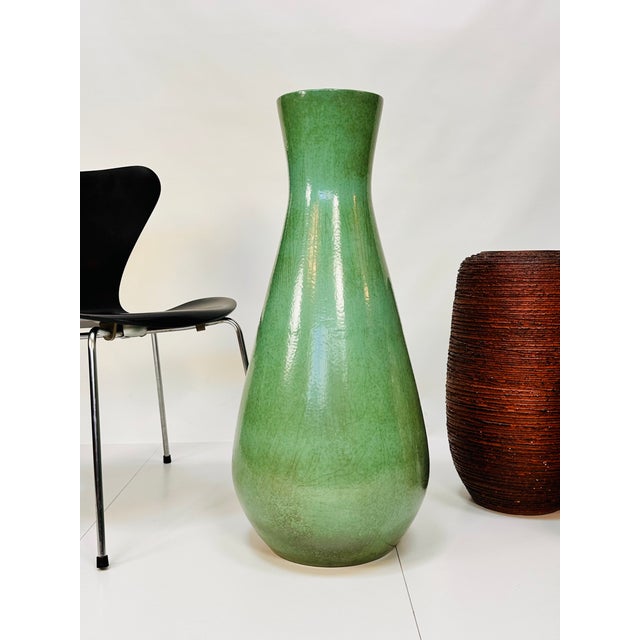 Large Turquoise Glazed Ceramic Floor Vase, Italy, 1950s For Sale - Image 11 of 18