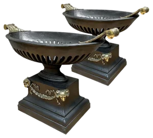 Regency Style Urn Fire Basket Grates in Cast Iron and Brass, 1900, Set of 2