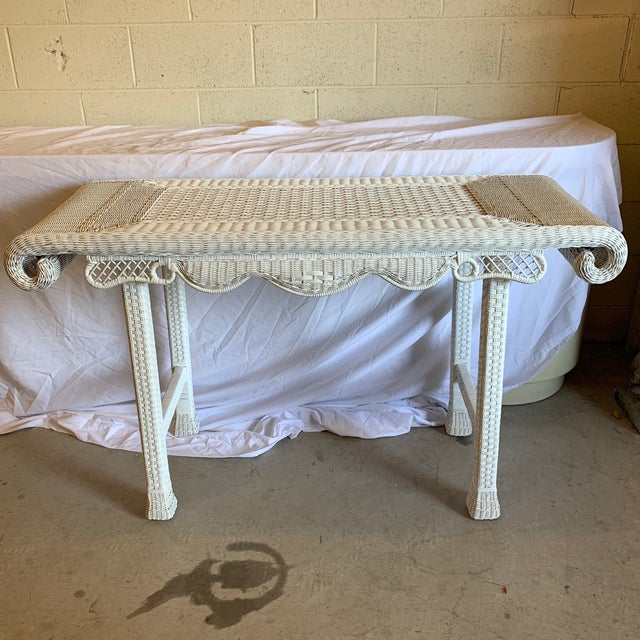 Asian Style White Wicker Console Table Chairish