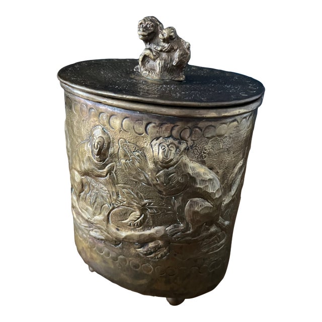 Antique Brass Monkey Jar With Lid For Sale