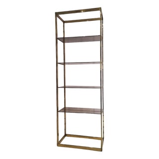 Brass Etagere with Smoked Glass Shelves For Sale