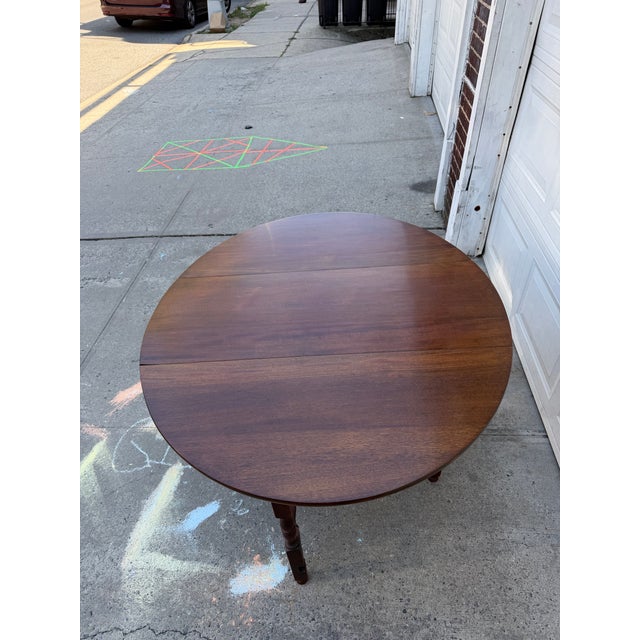 Brown Vintage Jacobean Style Mahogany Gateleg Drop-Leaf Dining Table With Turned Stretcher Base For Sale - Image 8 of 12