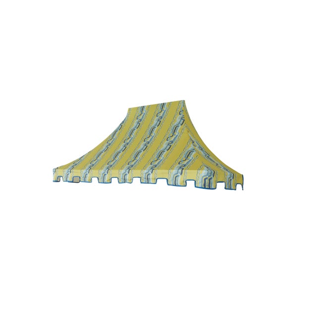 Custom interior awning in Ferrick Mason's 100% cotton Whiskey Stripe - Green Blue. Metal frame is aircraft quality...