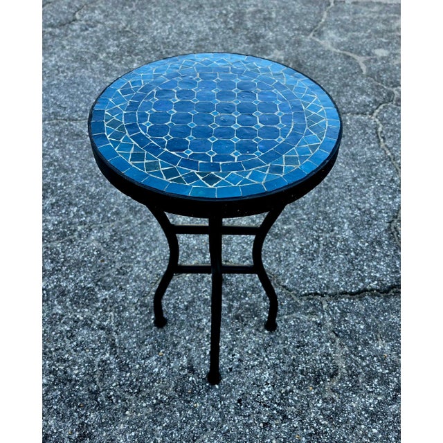 16" Mini Moroccan Mosaic Accent Table – Petrol Blue Tile Top For Sale In Orlando - Image 6 of 9
