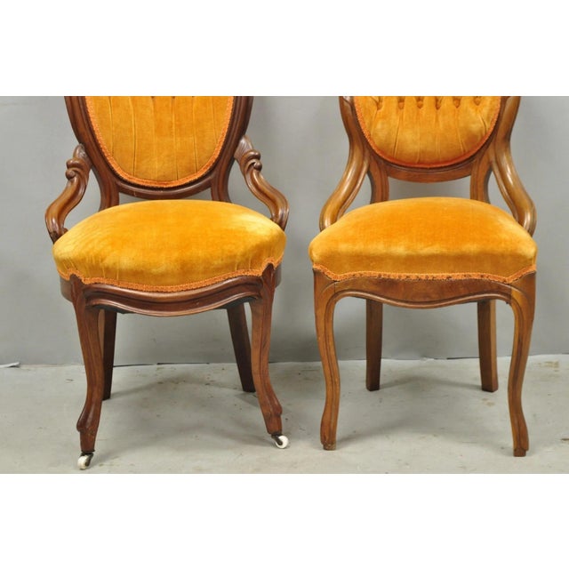 Antique Eastlake Victorian Carved Walnut Orange Parlor Side Chairs - A Pair For Sale In Philadelphia - Image 6 of 13