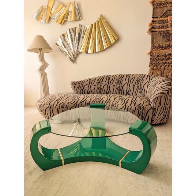 Paint Large Vintage Postmodern American Green Lacquer and Gold Coffee Table in the style of Karl Springer, 1980s For Sale - Image 7 of 16