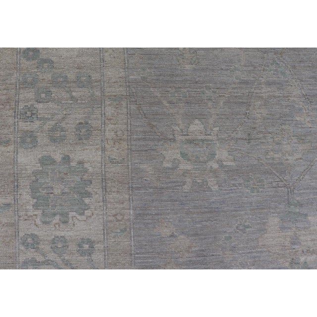 Traditional Modern Oushak With Floral Motifs With Cream, Grey, Blue, and Powder Blue For Sale - Image 3 of 12