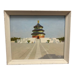 Liu Lin Temple of Heaven Peaking Oil on Canvas Architectural 20th Century Realism China For Sale