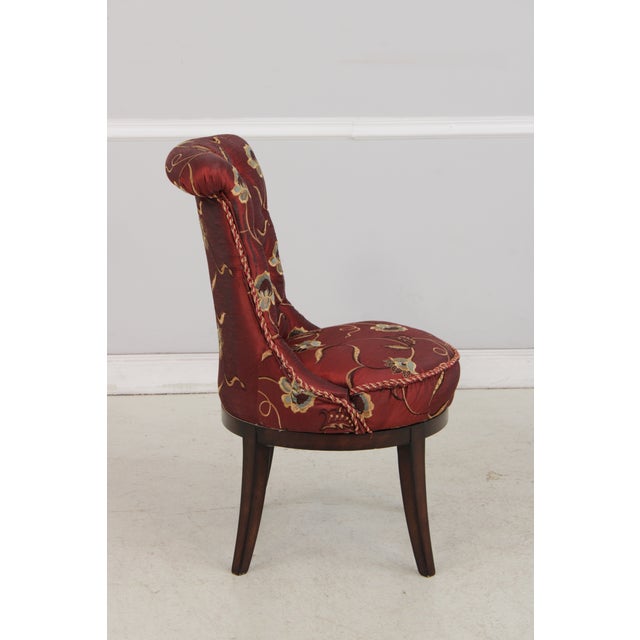 1970s Silk Crewel Work Tufted Back Swivel Chair For Sale - Image 5 of 15
