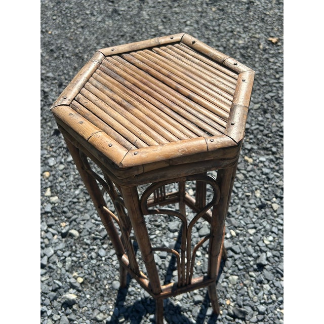 Brown Vintage Bamboo and Rattan 6 Sided End Table or Stand For Sale - Image 8 of 12